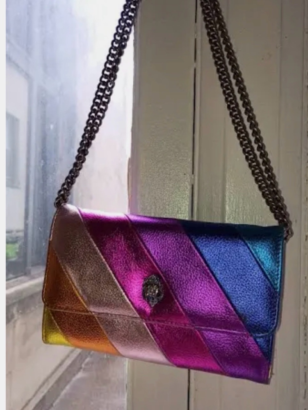 Kurt Geiger Metallic Rainbow Diagonal Panel Crossbody